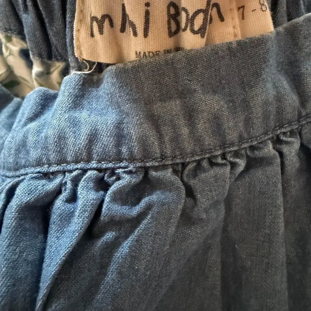 Mini Boden 7-8 Years Chambray Skirt Rick Rack Trim Pockets